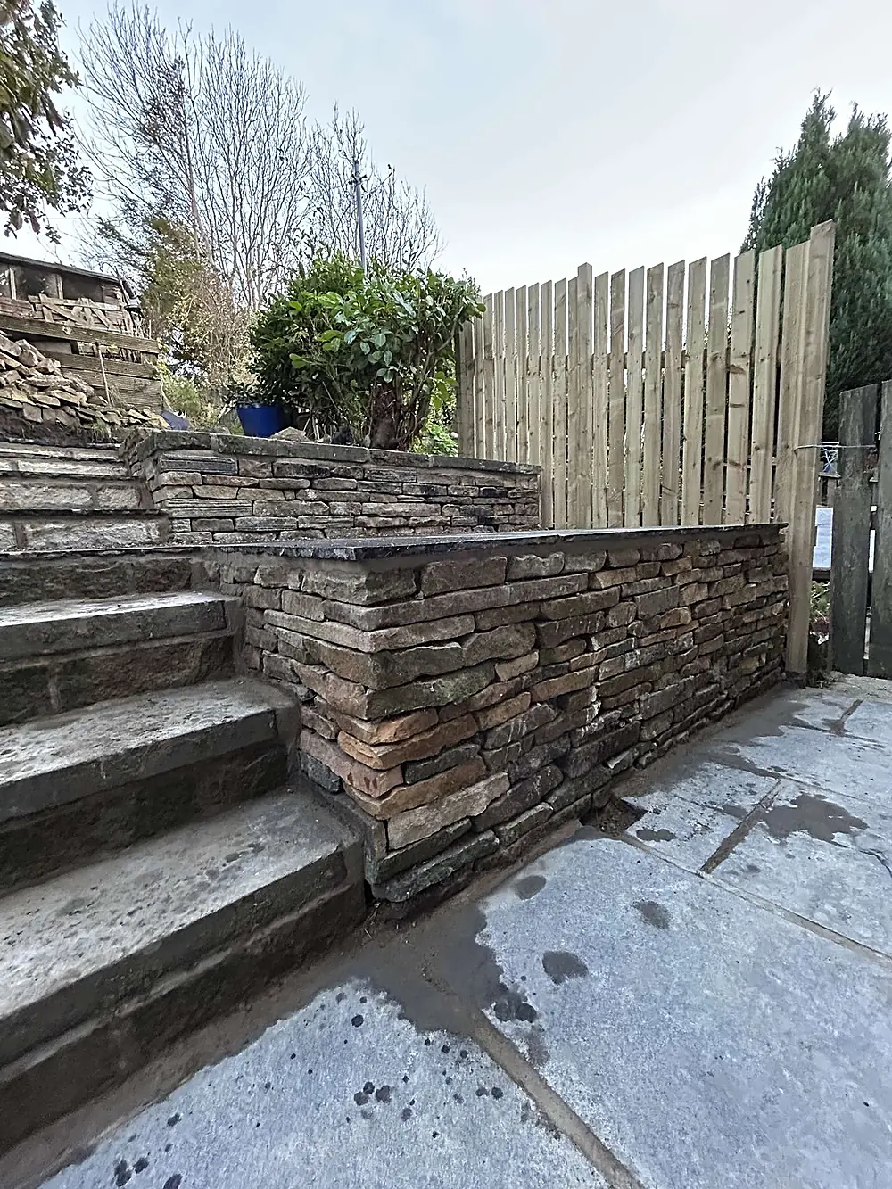Dry Stone Retaining Wall & Steps in Huddersfield